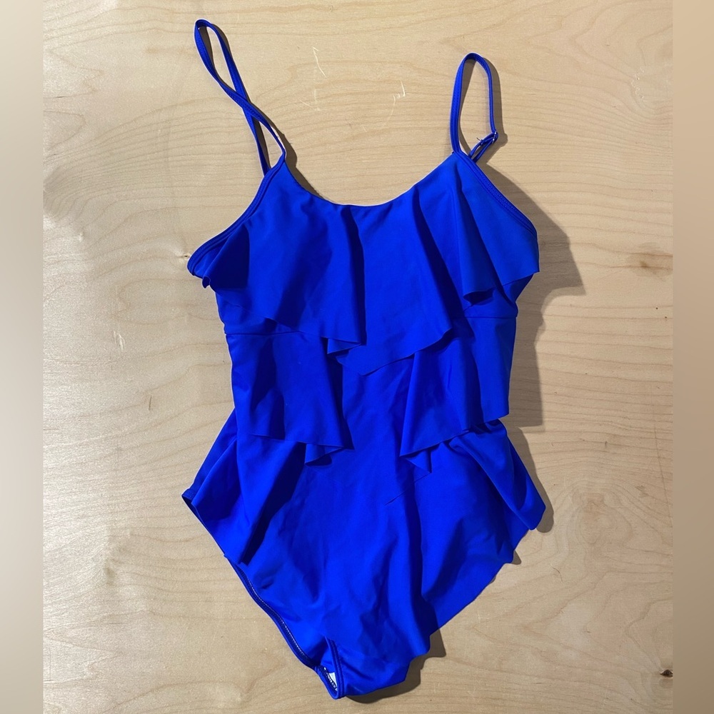 Blue Ruffled Swimsuit Large (OX) - Picture 2 of 10